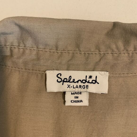Splendid Shirt Women XL Extra Large Beige Short Sleeve Collar Button Up Top - Picture 7 of 10